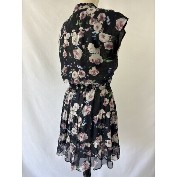 Rebecca Minkoff Shirt Dress Black Floral Medium Mini Sleeveless Drawstring Waist - Picture 2 of 12